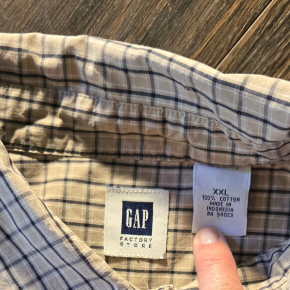 GAP Men's Beige & Blue Plaid 100% Cotton Shirt SIZE XXL - Picture 3 of 5